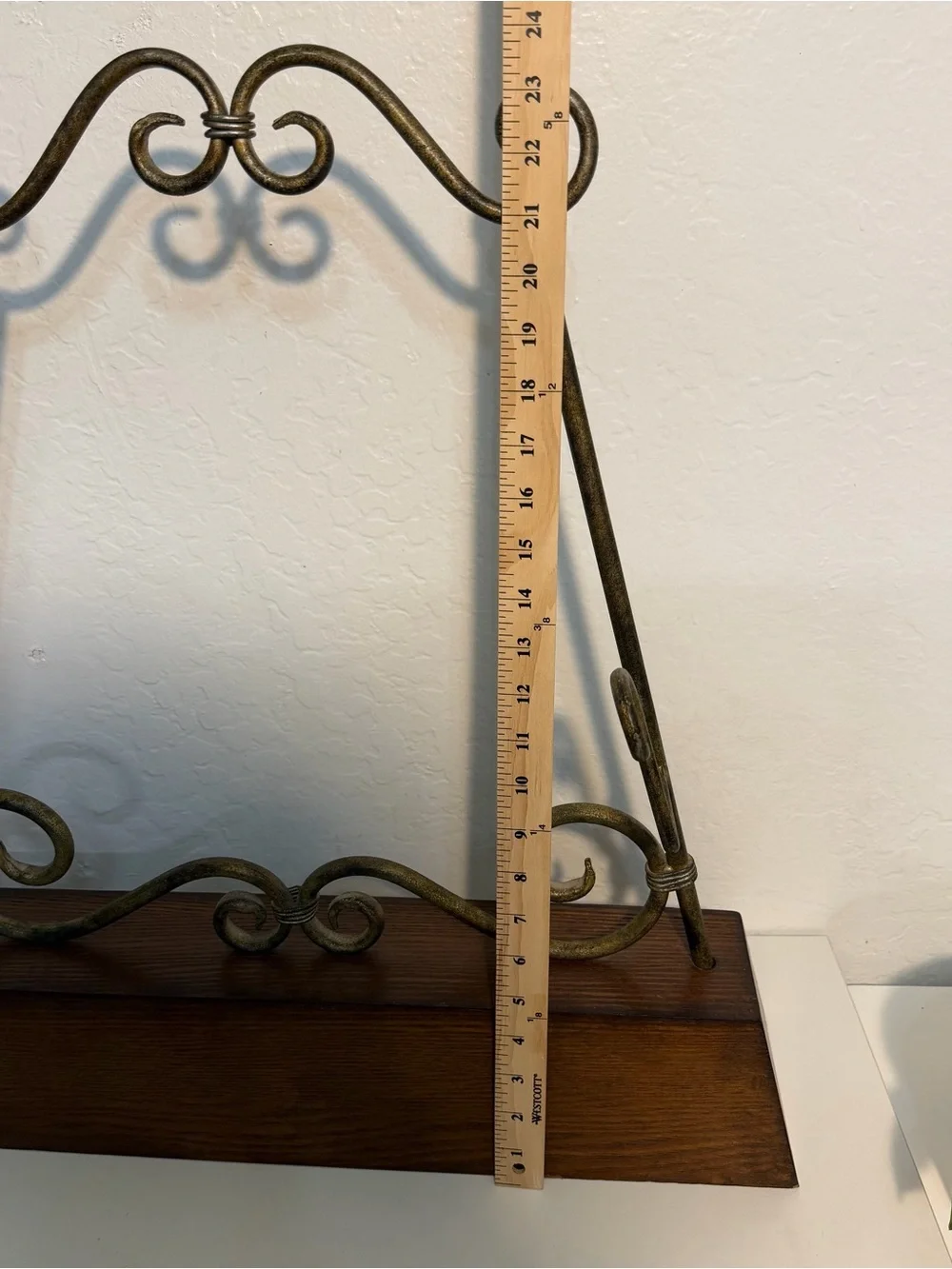 Large Roman Numeral Tabletop Clock with Wrought Iron and wood Stand 25”